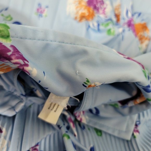 Vintage 70s Blue Floral Sheer Scarf Tie‎ Collar Pleated Secretary Midi Dress - Picture 12 of 12